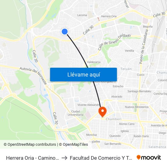 Herrera Oria - Camino Fuencarral to Facultad De Comercio Y Turismo (Ucm) map