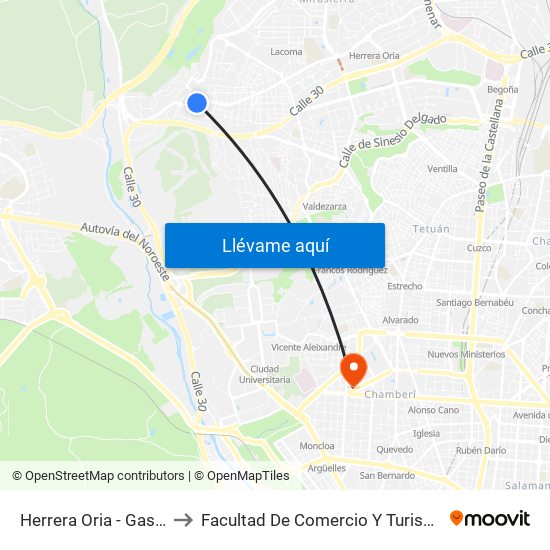 Herrera Oria - Gascones to Facultad De Comercio Y Turismo (Ucm) map