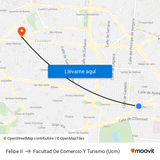 Felipe II to Facultad De Comercio Y Turismo (Ucm) map