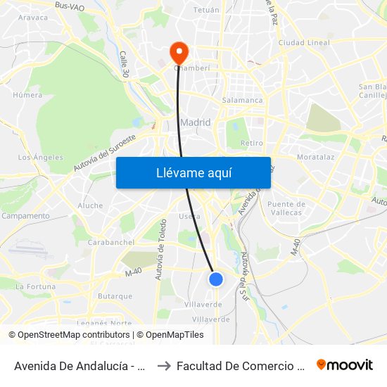 Avenida De Andalucía - Centro Comercial to Facultad De Comercio Y Turismo (Ucm) map
