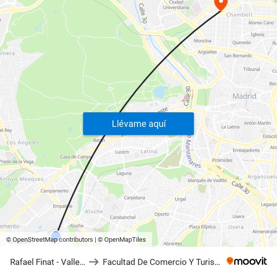 Rafael Finat - Valle Inclán to Facultad De Comercio Y Turismo (Ucm) map