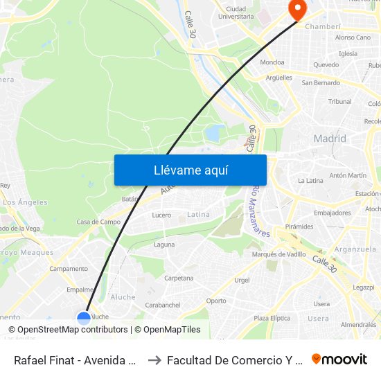 Rafael Finat - Avenida De Las Águilas to Facultad De Comercio Y Turismo (Ucm) map