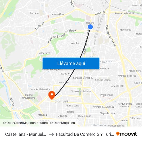 Castellana - Manuel Caldeiro to Facultad De Comercio Y Turismo (Ucm) map
