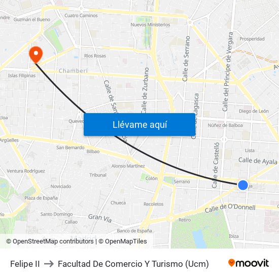 Felipe II to Facultad De Comercio Y Turismo (Ucm) map