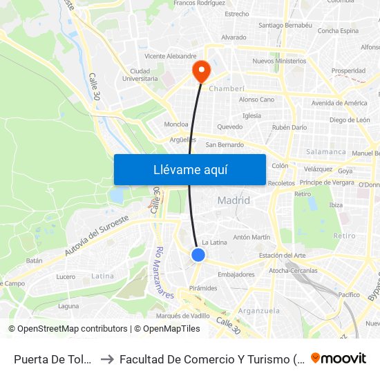 Puerta De Toledo to Facultad De Comercio Y Turismo (Ucm) map