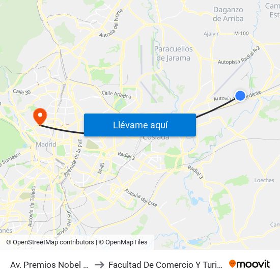 Av. Premios Nobel - Puente to Facultad De Comercio Y Turismo (Ucm) map