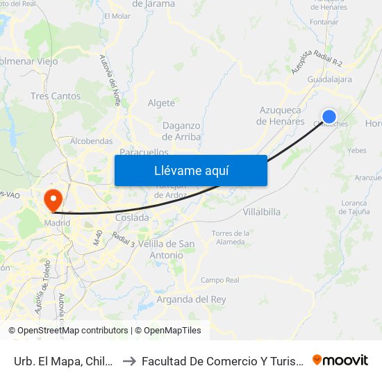 Urb. El Mapa, Chiloeches to Facultad De Comercio Y Turismo (Ucm) map