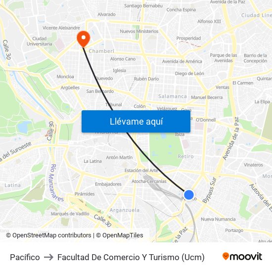 Pacífico to Facultad De Comercio Y Turismo (Ucm) map