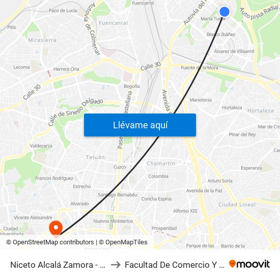 Niceto Alcalá Zamora - Ana De Austria to Facultad De Comercio Y Turismo (Ucm) map