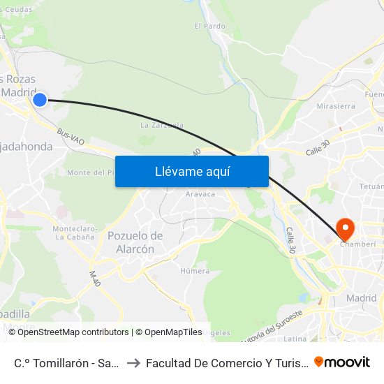 C.º Tomillarón - San Pablo to Facultad De Comercio Y Turismo (Ucm) map