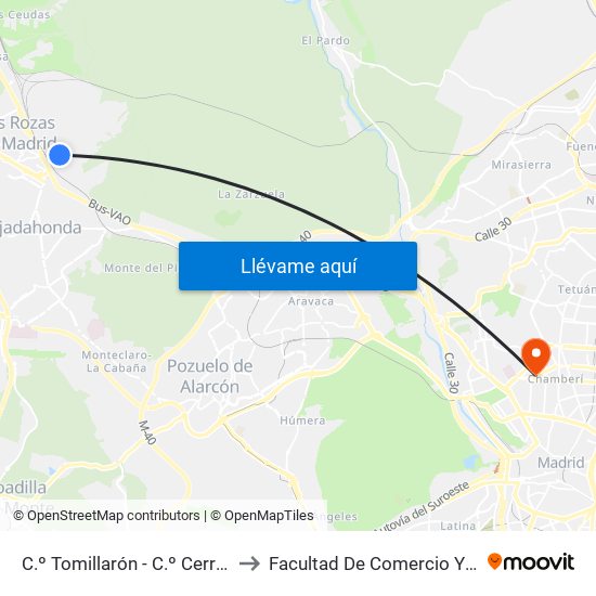 C.º Tomillarón - C.º Cerro De La Paloma to Facultad De Comercio Y Turismo (Ucm) map