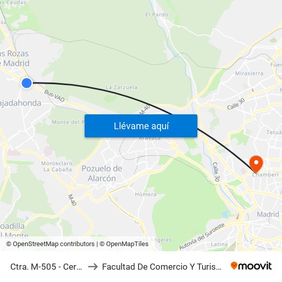 Ctra. M-505 - Cerezales to Facultad De Comercio Y Turismo (Ucm) map