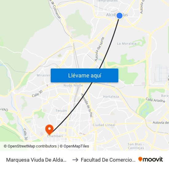 Marquesa Viuda De Aldama - N.ª Sra. Del Pilar to Facultad De Comercio Y Turismo (Ucm) map