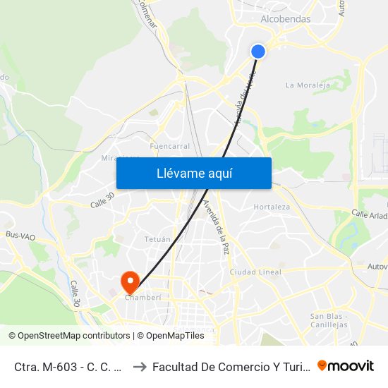 Ctra. M-603 - C. C. Río Norte to Facultad De Comercio Y Turismo (Ucm) map