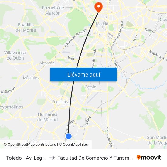Toledo - Av. Leguario to Facultad De Comercio Y Turismo (Ucm) map