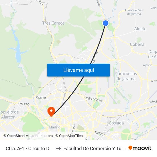 Ctra. A-1 - Circuito Del Jarama to Facultad De Comercio Y Turismo (Ucm) map