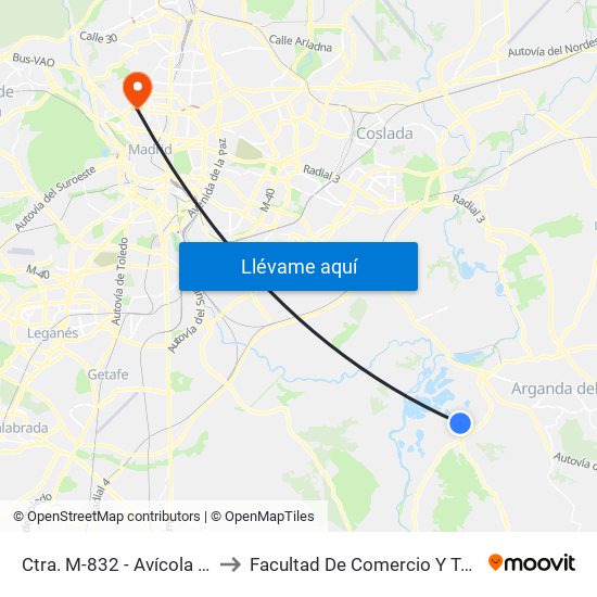 Ctra. M-832 - Avícola Del Jarama to Facultad De Comercio Y Turismo (Ucm) map
