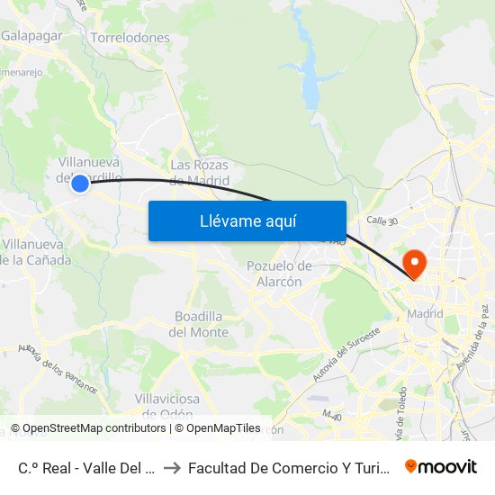 C.º Real - Valle Del Cerrato to Facultad De Comercio Y Turismo (Ucm) map