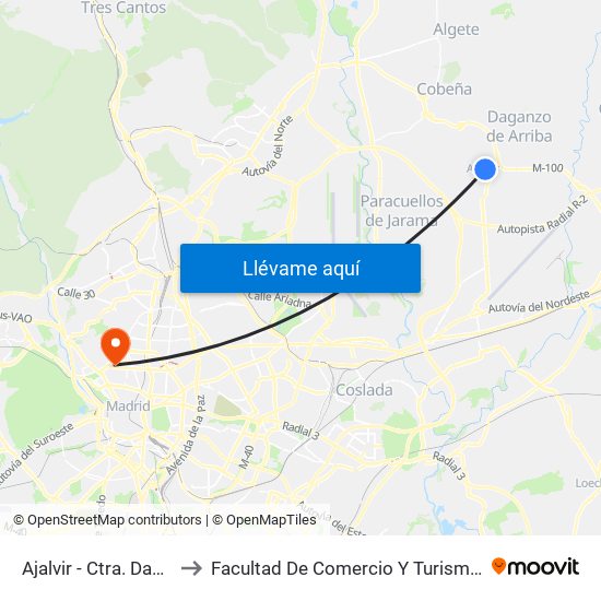 Ajalvir - Ctra. Daganzo to Facultad De Comercio Y Turismo (Ucm) map