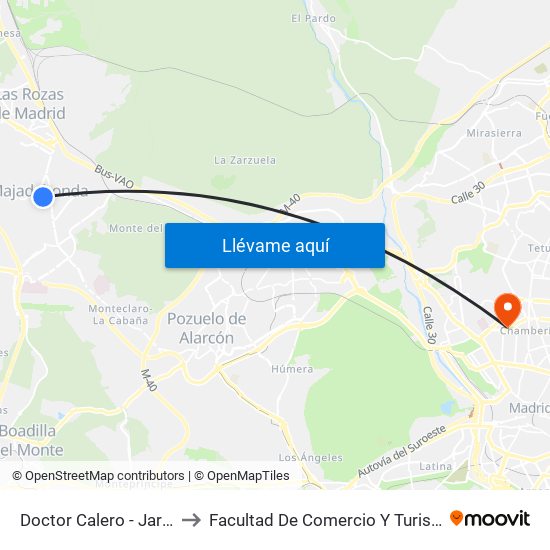Doctor Calero - Jardinillos to Facultad De Comercio Y Turismo (Ucm) map