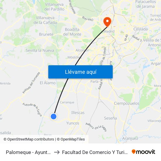 Palomeque - Ayuntamiento to Facultad De Comercio Y Turismo (Ucm) map