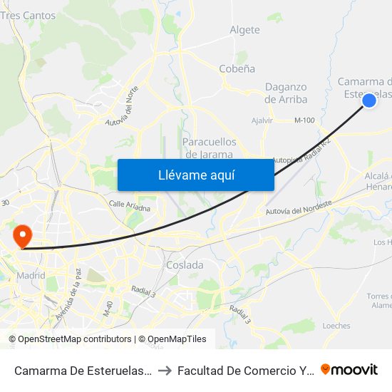 Camarma De Esteruelas - Ayuntamiento to Facultad De Comercio Y Turismo (Ucm) map