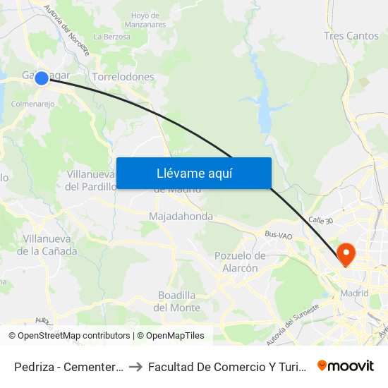 Pedriza - Cementerio Viejo to Facultad De Comercio Y Turismo (Ucm) map