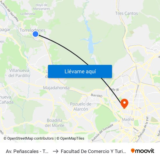 Av. Peñascales - Tanatorio to Facultad De Comercio Y Turismo (Ucm) map
