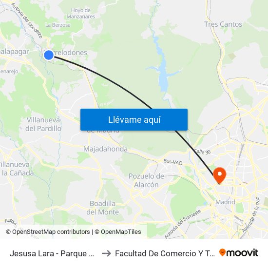 Jesusa Lara - Parque Pradogrande to Facultad De Comercio Y Turismo (Ucm) map