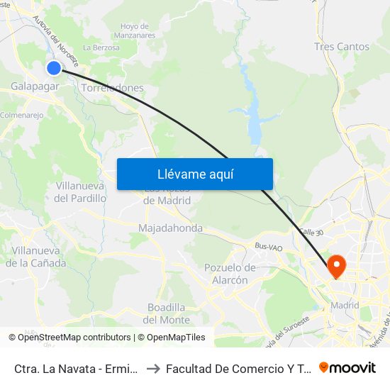 Ctra. La Navata - Ermita La Navata to Facultad De Comercio Y Turismo (Ucm) map