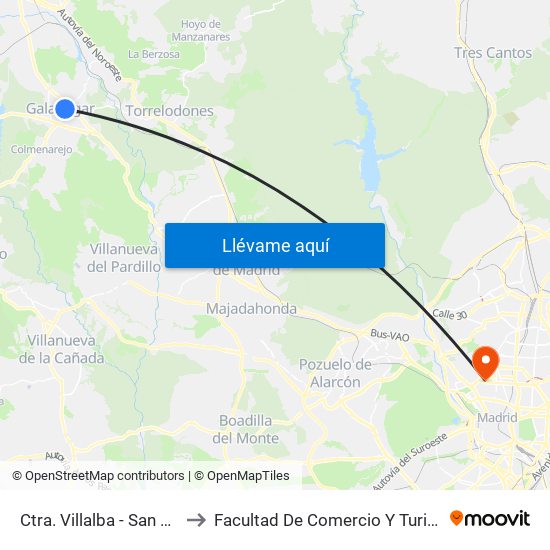 Ctra. Villalba - San Gregorio to Facultad De Comercio Y Turismo (Ucm) map