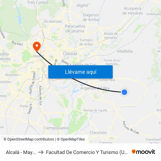 Alcalá - Mayor to Facultad De Comercio Y Turismo (Ucm) map