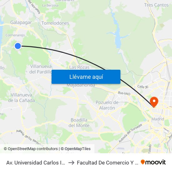 Av. Universidad Carlos III - Universidad to Facultad De Comercio Y Turismo (Ucm) map