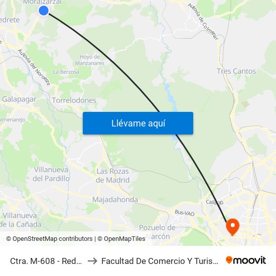 Ctra. M-608 - Redondillo to Facultad De Comercio Y Turismo (Ucm) map