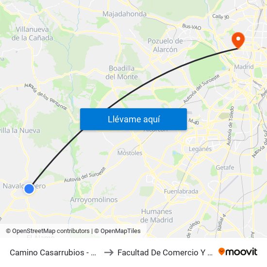 Camino Casarrubios - Plaza De Toros to Facultad De Comercio Y Turismo (Ucm) map