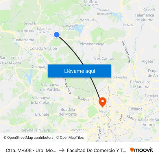 Ctra. M-608 - Urb. Montes Claros to Facultad De Comercio Y Turismo (Ucm) map