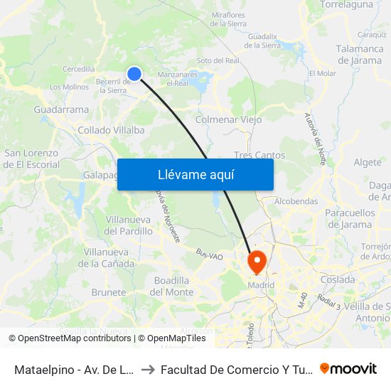 Mataelpino - Av. De Los Linares to Facultad De Comercio Y Turismo (Ucm) map