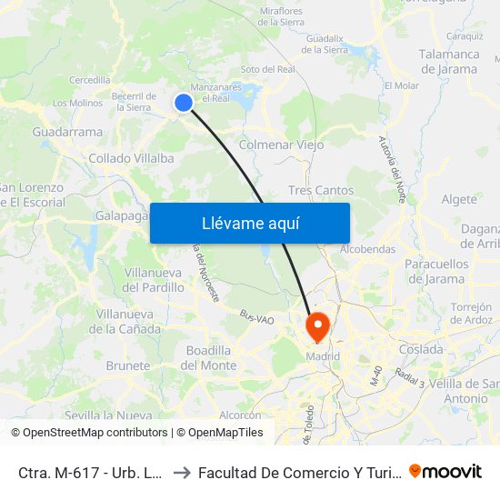 Ctra. M-617 - Urb. La Dehesa to Facultad De Comercio Y Turismo (Ucm) map