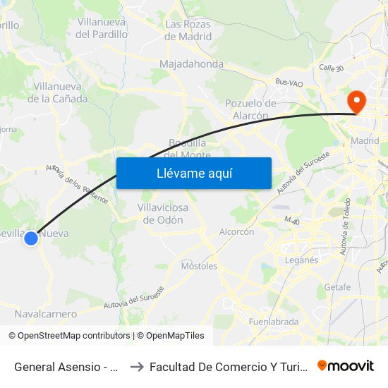 General Asensio - Quevedo to Facultad De Comercio Y Turismo (Ucm) map