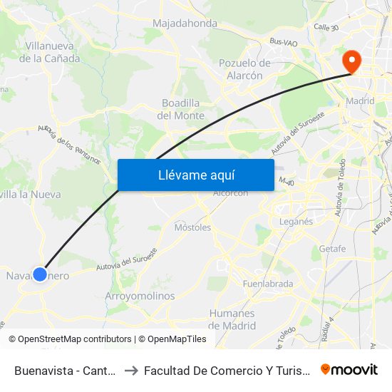 Buenavista - Canto Pelín to Facultad De Comercio Y Turismo (Ucm) map