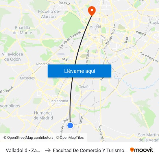 Valladolid - Zamora to Facultad De Comercio Y Turismo (Ucm) map