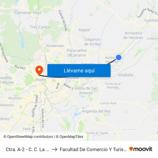 Ctra. A-2 - C. C. La Dehesa to Facultad De Comercio Y Turismo (Ucm) map