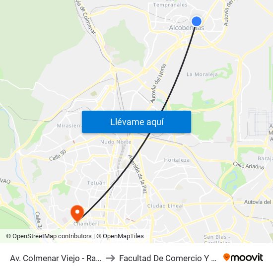 Av. Colmenar Viejo - Ramón Esteban to Facultad De Comercio Y Turismo (Ucm) map