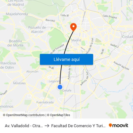 Av. Valladolid - Ctra. M-406 to Facultad De Comercio Y Turismo (Ucm) map