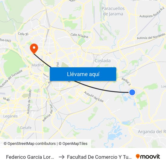 Federico García Lorca - Mirlos to Facultad De Comercio Y Turismo (Ucm) map