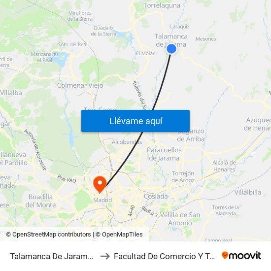 Talamanca Del Jarama - Escuelas to Facultad De Comercio Y Turismo (Ucm) map