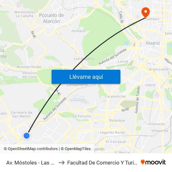 Av. Móstoles - Las Retamas to Facultad De Comercio Y Turismo (Ucm) map