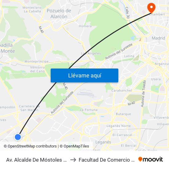 Av. Alcalde De Móstoles - Pintor Velázquez to Facultad De Comercio Y Turismo (Ucm) map