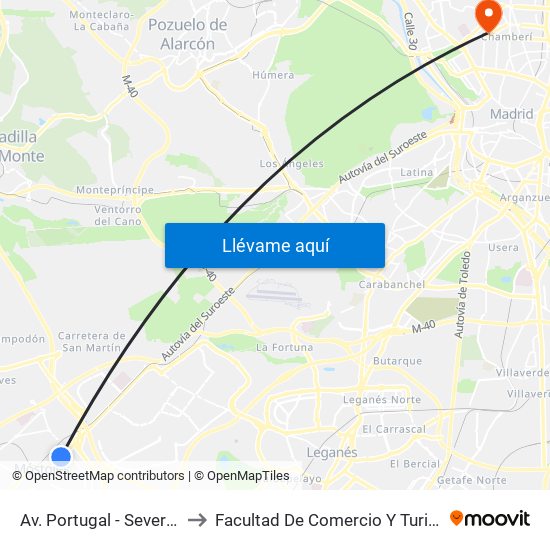 Av. Portugal - Severo Ochoa to Facultad De Comercio Y Turismo (Ucm) map
