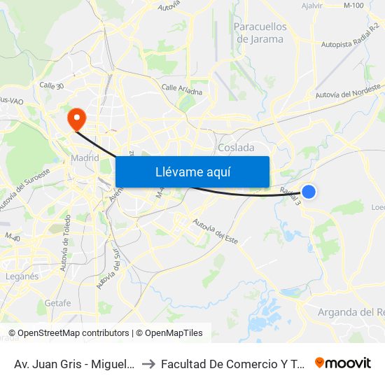 Av. Juan Gris - Miguel Hernández to Facultad De Comercio Y Turismo (Ucm) map